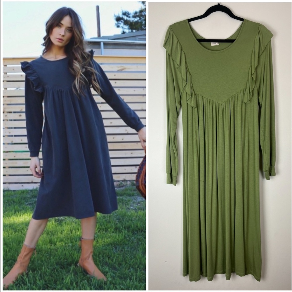 PEOPLE OF LEISURE Hannah Midi Dress in Green size Small